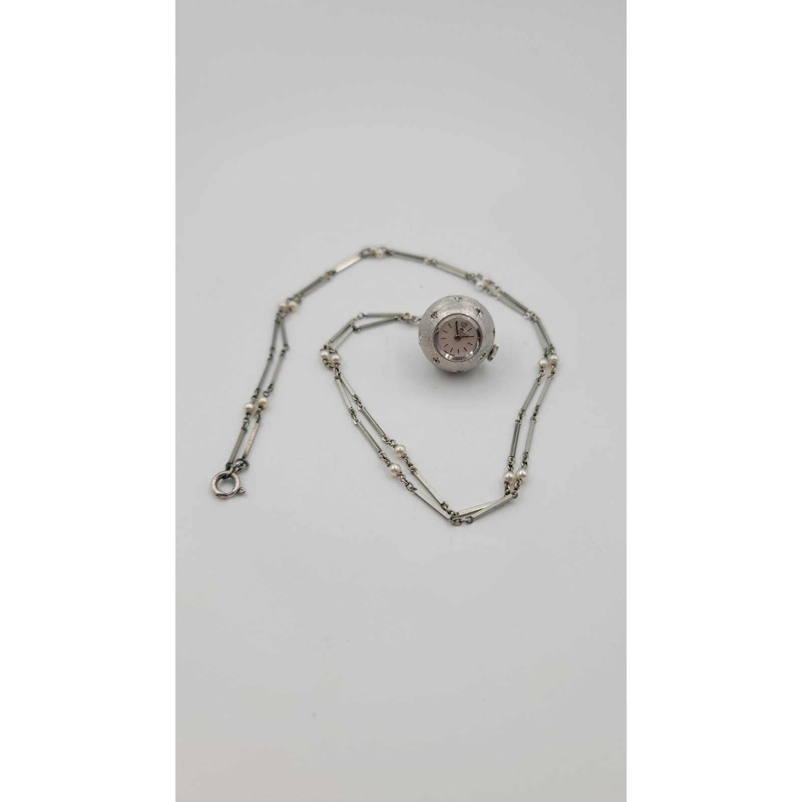 Vintage Bucherer Swiss Terrazzo Link Chain Necklace 28 Watch Pendant Charm
